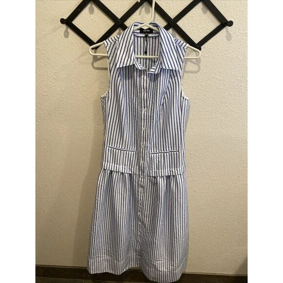 Me+Em Italian Seersucker Stripe Maxi Shirt Dress Italian Cotton Blend Size 6 - Picture 2 of 9